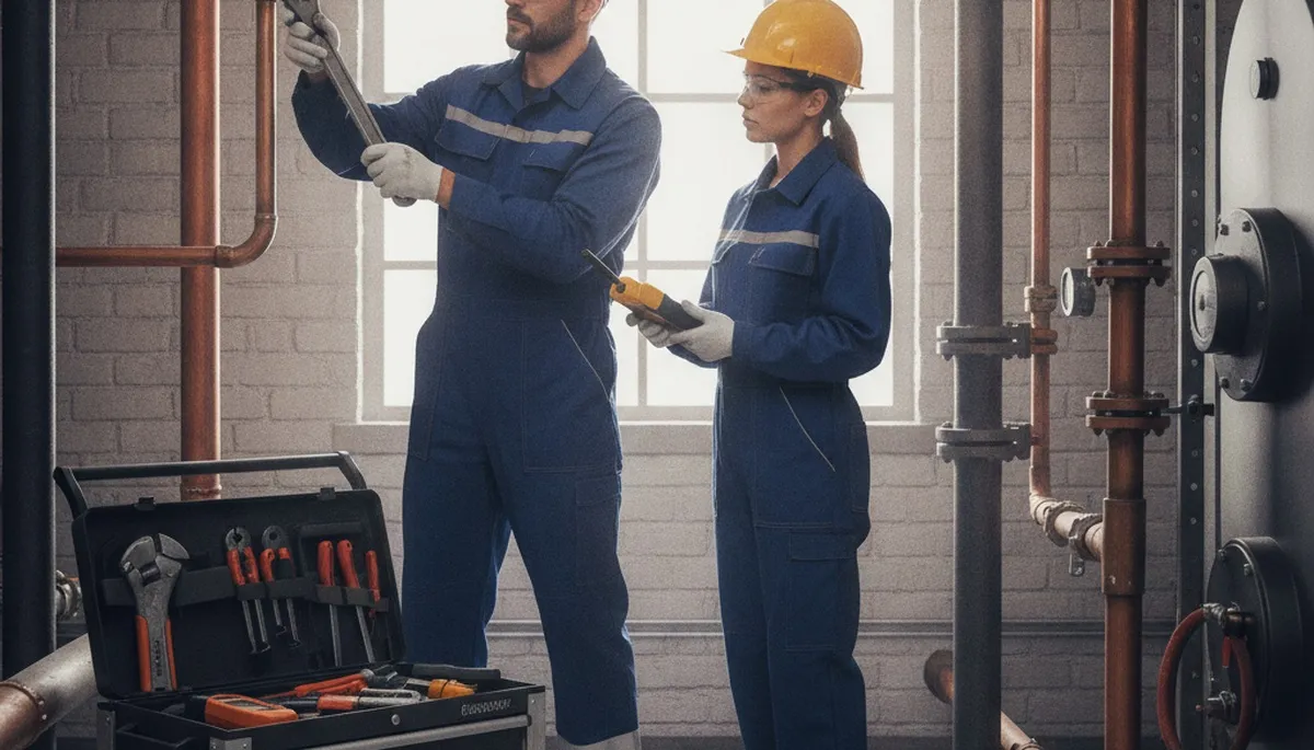Plumbing repair technician servicing Champaign, IL home pipes for leak and freeze-thaw damage