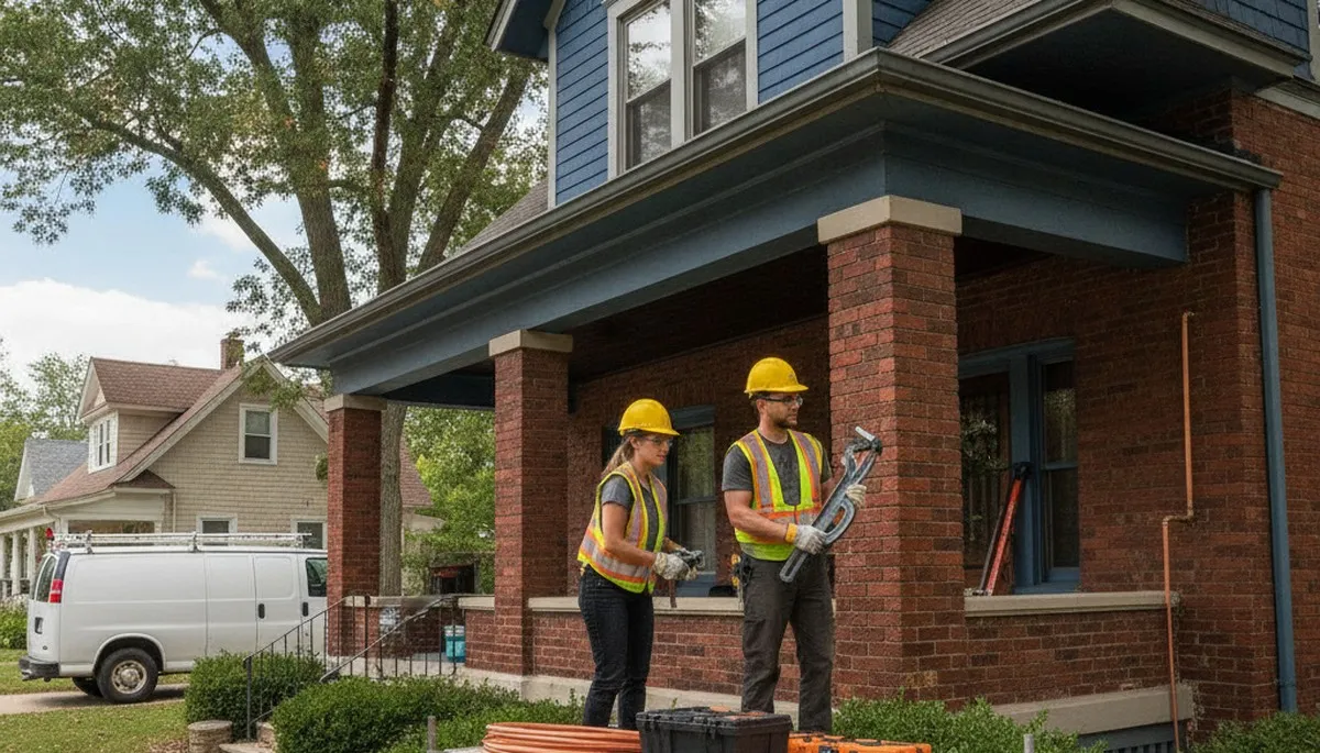 Plumber repairing a pipe in Champaign, IL for residential plumbing service