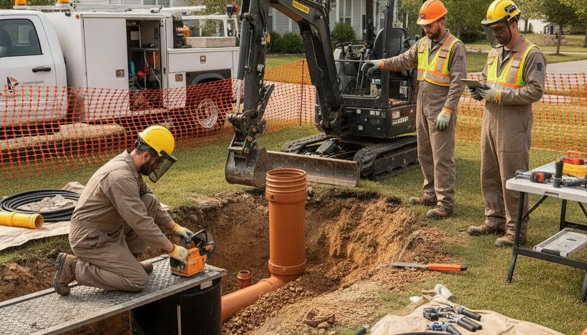 Champaign, IL plumber repairing a septic system for a residential home