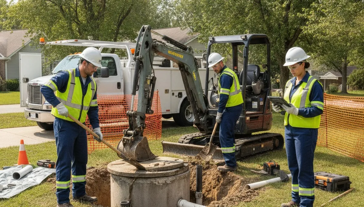 Septic repair service truck for Champaign, IL homes by On Call Plumbers