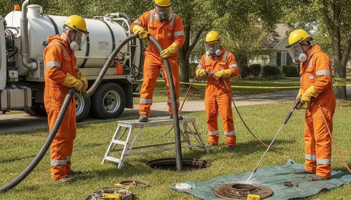Champaign, IL plumber cleaning a septic tank for residential plumbing service
