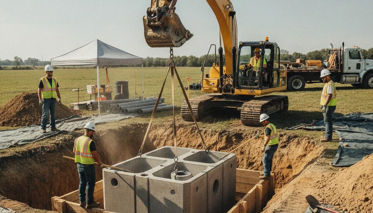 Champaign, IL plumber installing a septic tank for a residential plumbing repair project