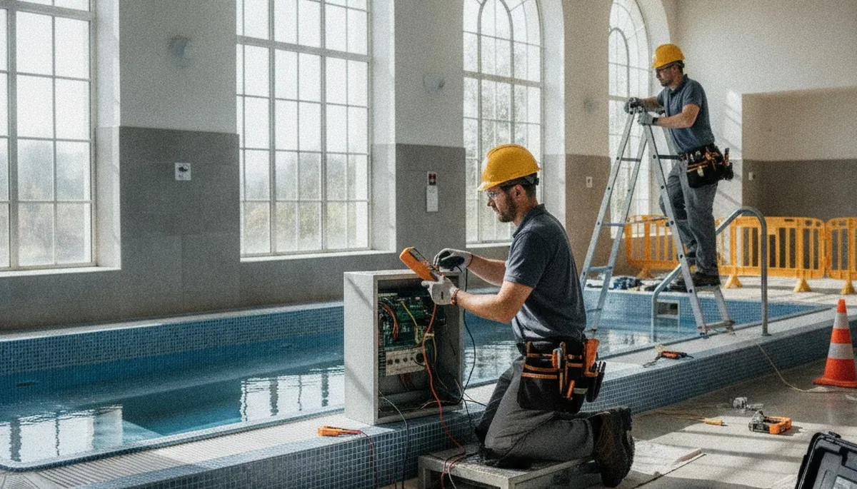 Spa repair technician servicing a home spa in Champaign, IL for leaks, jets, and heating issues